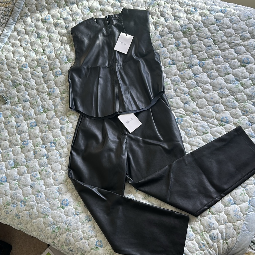 NWT Deluc black vegan leather pants (L)